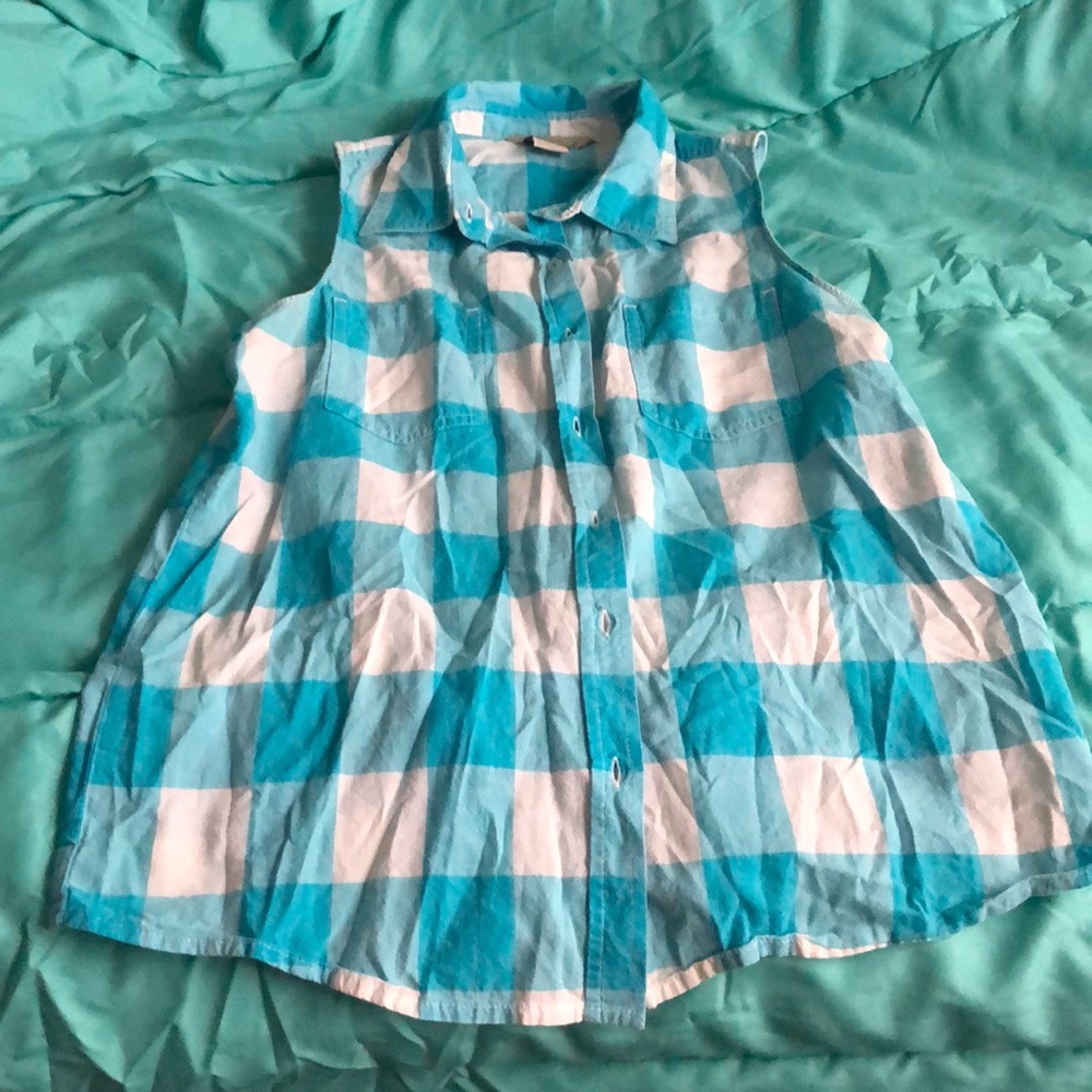 Aqua and White Plaid, Button-Down Tank Top!